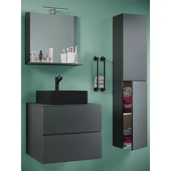 Koupelnový nábytek VCM 4dílná umyvadlová skříňka Lendas BL L se zrcadlem 60 cm + vysoká skříňka, antracit 488403