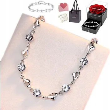 Náramek SREBRNA BRANSOLETKA DAMSKA STŘÍBRO 925 DIAMANTOVÉ SRDCE JAKO DÁREK PRO ŽENY