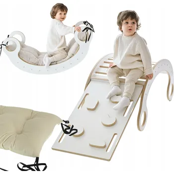 Dětská houpačka Houpačka s balanční deskou, skluzavkou a bílým polštářem