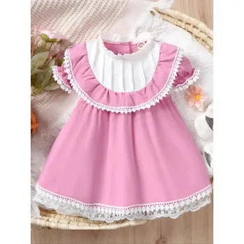 Dívčí šaty Letní šaty s krajkou – roztomilý dívčí outfit Velikost: 80, Barva (Varianta): Růžová