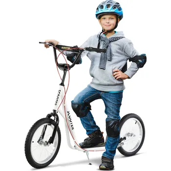 Koloběžka HOMCOM Dětská koloběžka Koloběžka Pedálová koloběžka Městská koloběžka Kickscooter Koloběžka Dětský Kickboard s pneumatikami a ruční brzdou Dětská voděodolná skládací koloběžka od 5 let 16 palců Bílá 139 x 58 x 90-96 cm