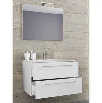 Koupelnový nábytek VCM 3dílná umyvadlová skříňka Badinos 2 zásuvky 80 cm se zrcadlem, bílá 488375