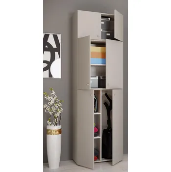 Ložnice VCM Úklidová skříňka Lona XXL s otočnými dveřmi s nástavcem, šedá 487664