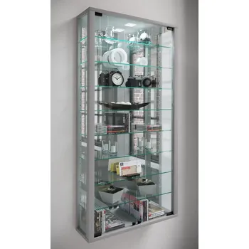 Komoda VCM Nástěnná vitrína Vitrosa Maxi se zrcadlem, stříbrná 487136