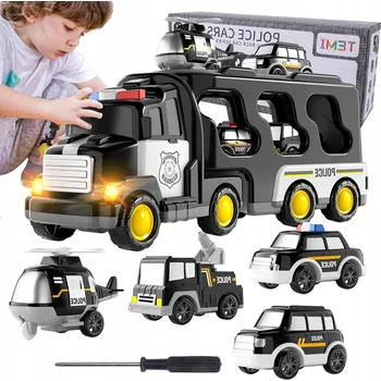 autíčko POLICEJNÍ AUTO SADA VOZIDEL NA POHON AUTOPŘEPRAVNÍK LED EFEKTY HUDBA 7V1