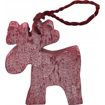 Vánoční dekorace Ozdoba na vánoční stromeček Los, dřevěná vánoční dekorace, červená barva 10 cm