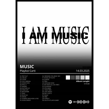 Obraz Plakát Playboi Carti MUSIC Dárek pro kluka holku rámeček na zeď A3