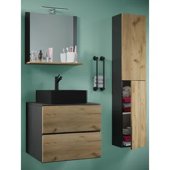 Koupelnový nábytek VCM 4dílná umyvadlová skříňka Lendas BL L se zrcadlem 60 cm + vysoká skříňka, antracit 488405