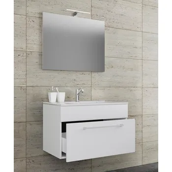 Koupelnový nábytek VCM 3dílná umyvadlová skříňka Badinos 1 zásuvka 60 cm se zrcadlem, bílá 487998