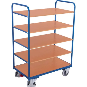 Policový vozík z oceli, 5 polic, práškově lakovaný, TPE kolečka, EasySTOP, 1200 x 800 mm