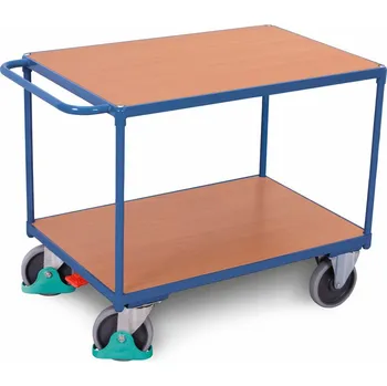 Stolní vozík DENIOS classic-line z oceli, 2 police, ErgoStop, 1200 x 800 mm, nosnost 500 kg