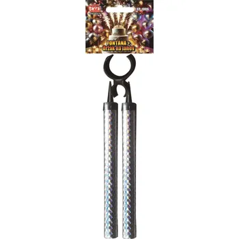 Zábavní pyrotechnika PÁRTY FONTÁNA na dort 15 cm + držák na láhev - 2 ks - STŘÍBRNÁ 4/40/2