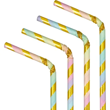 Barevné brčka se zlatými pásy, 10 ks