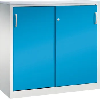 Jednací stůl Kancelářská skříňka s posuvnými dveřmi C+P Acurado, sideboard, 1200 x 400 x 1200 mm, sv. šedo-modrá
