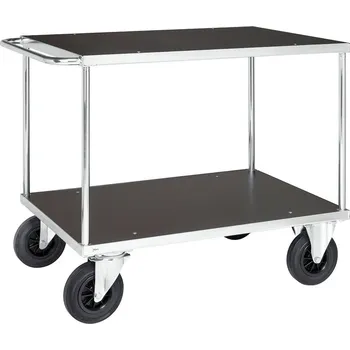 Stolní vozík KM, pozinkovaný, 2 plošiny, nosnost 500 kg, 1100x700 mm, s pneumatikami a brzdou