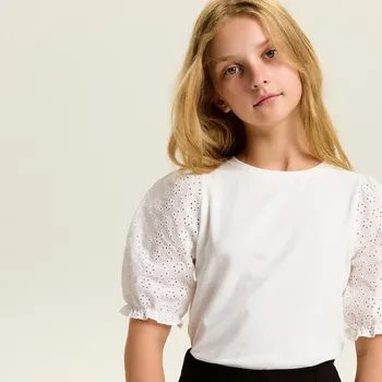 Dívčí tričko Reserved - Halenka s balonovými rukávy - krémová - 538FT-01X - 538FT-01X-158