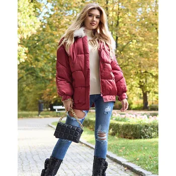 Dámská casual bunda Resti Maroon women's winter jacket with synthetic down fill - Clothing Resti světle modrá | krémová | tmavě červená 3401657