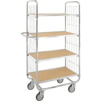 ESD, policový vozík typ KM, zinkovaný, 4 police, DxŠxV 945 x 470 x 1590 mm, 4 kolečka