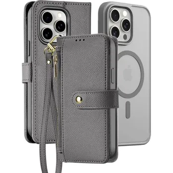 Pouzdro na mobilní telefon DUX DUCIS Lawa 2v1 odnímatelné flipové pouzdro s MagSafe a peněženkou pro iPhone 15 Pro - šedé