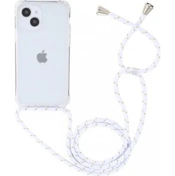 Pouzdro na mobilní telefon Transparentní kryt se šňůrkou pro iPhone 15 - bílozlatý