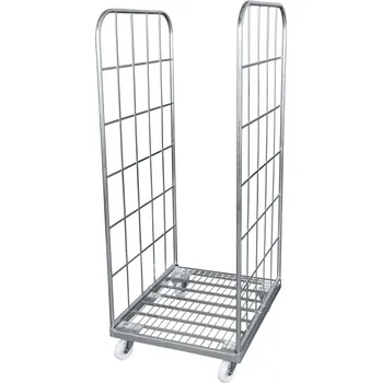 Rollkontejner s ocelovou deskou, 2 mřížové stěny, 710 x 800 x 1830 mm, 500 kg