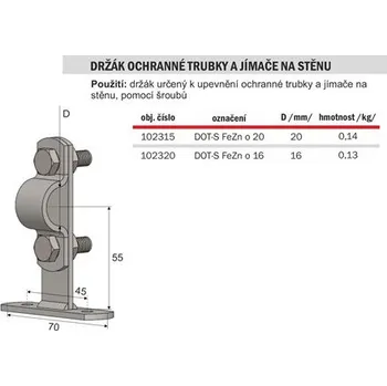 Hromosvod DOT-S - Ø 20 Držák ochranné trubky, jímače a zav. tyče Ø 18-20 na stěnu