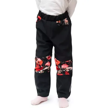 Chlapecké kalhoty ESITO | Dětské softshellové kalhoty DUO Vlčí máky - černá / 146