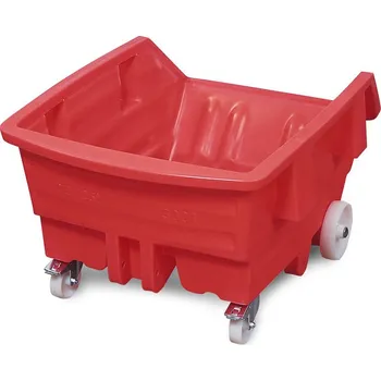 Přepravník Výklopný vozík z polyethylenu (PE), s kolečky, 1000 l objem, červený
