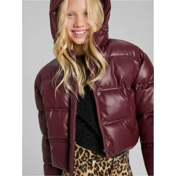 Dívčí bunda Sinsay - Krátká prošívaná bunda s kapucí - burgundy - 690EI-53X - 690EI-53X-146