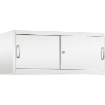 Jednací stůl Nástavná kancelářská skříňka s posuvnými dveřmi C+P Acurado, 1200 x 500 x 500 mm, bílá