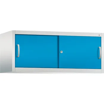 Jednací stůl Nástavná kancelářská skříňka s posuvnými dveřmi C+P Acurado, 1200 x 500 x 500 mm, sv. šedo-modrá