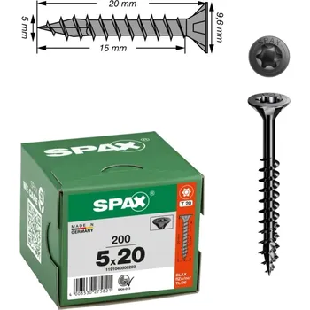 Vrut Spax Univerzální vruty do dřeva pozinkované černé 5x20mm BLAX 200ks