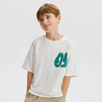 Chlapecké tričko Reserved - Bavlněné oversize tričko - krémová - 041FH-01X - 041FH-01X-164