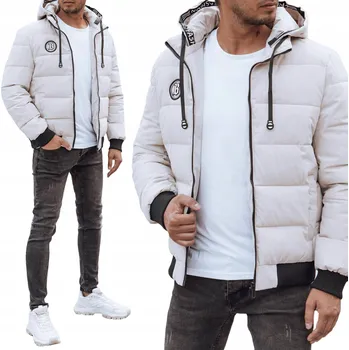 Pánský kabát ZIMNÍ BUNDA PÁNSKÁ PROŠÍVANÁ S KAPUCÍ BÍLÁ tx4843 - XXL/54