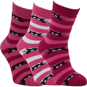 VIO dětské barevné teplé froté bavlněné pruhované ponožky kočičky holka 31-34