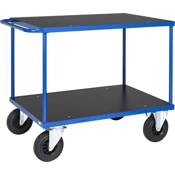 Stolní vozík KM, práškově lakovaný, 2 police hnědé, 1300x800 mm, gumová kolečka