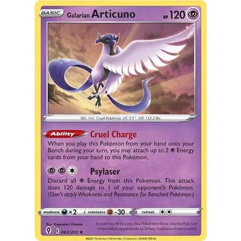 Sběratelská karetní hra Galarian Articuno 063/203 - Evolving Skies Typ karty: Holo