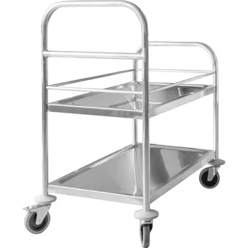 Nerezový policový vozík Kongamek, 2 police, 100 kg, 805 x 460 x 890 mm, 4 otočná kolečka PP, brzda