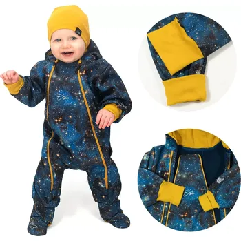 Kojenecká kombinéza ESITO | Rostoucí softshellová kombinéza s fleecem Galaxie - modrá / 98 - 104