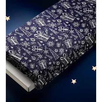 EU Vánoční bavlněná látka dárky na modré metráž