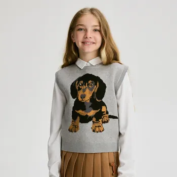 Dívčí svetr Reserved - Úpletová vesta s viskózou - světle šedá - 812FH-09M - 812FH-09M-U12