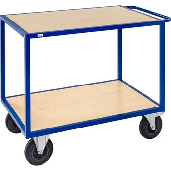 Stolní vozík KM, práškově lakovaný, 2 police hnědé, 1200x680 mm, gumová kolečka, brzda