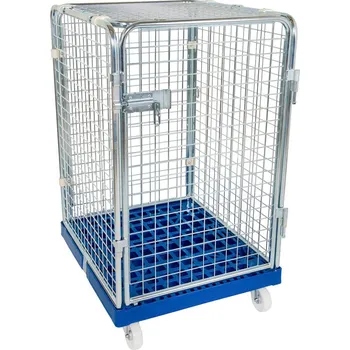 Rollkontejner, s plastovou deskou, uzavřený z 5 stran, dveře, police, 724 x 815 x 1350 mm