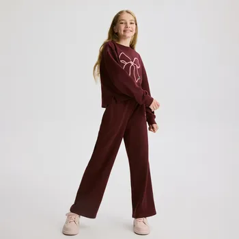 Dívčí mikina Reserved - Tepláková souprava s výšivkou - hnědá - 981FF-83X - 981FF-83X-164