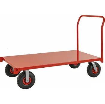 Plošinový vozík Velký plošinový vozík typ KM, práškově lakovaný červený, d 1550 mm, nosnost 1200 kg, pneumatiky