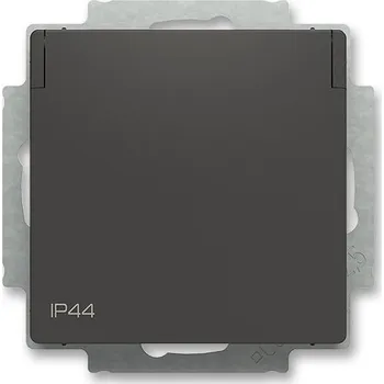 Elektrická zásuvka ABB - Zoni, zásuvka jednonásobná s bočními kontakty, s clonkami, s víčkem, IP44, matná černá