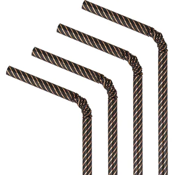 Papírové brčka černé s rosegold pásy, 10 ks