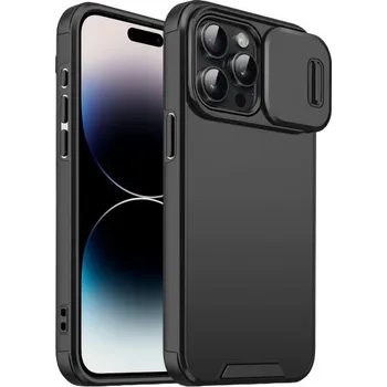 Pouzdro na mobilní telefon Matný kryt s posuvnou krytkou kamery pro iPhone 14 Pro - černý