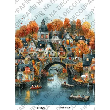 Umělecký papír Rýžový a soft papír na decoupage - Podzimní domečky - KB04096 Materiál: Soft, Rozměr: A4