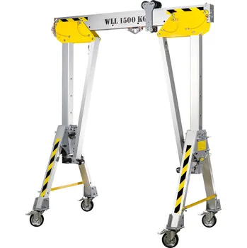 zvedák Hliníkový portálový jeřáb PLANETA RLPK-S-6, pojízdné a skládací boční části, nosnost 750 kg